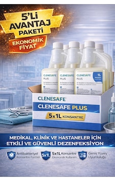 Clenesafe Plus 1 L Konsantre Ön Temizleme Ve Dezenfeksiyon Solüsyonu Medikal Yüzey Temizleyici 5 Adet Clenesafe Plus 1 L Konsantre Ön Temizleme Ve Dezenfeksiyon Solüsyonu Medikal Yüzey Temizleyici 5 Adet