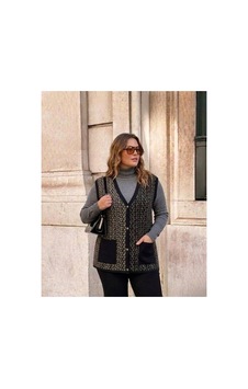 Onno Style Women Çelik Örgü Klasik Leopar Desen Triko Yelek Siyah Onno Style Women Çelik Örgü Klasik Leopar Desen Triko Yelek Siyah