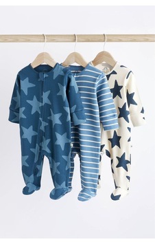 Next Baby Lacivert Yıldız Desen Erkek Bebek Fermuarlı Uyku Tulumu 3lü Paket Çok Renkli