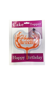 Happy Birthday Yazılı Turuncu Dallı Pasta Kek Çubuğu - Pasta Mumu - Pakette 1 Adet - 14 Cm