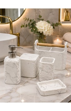 5 Parça Lüx Laduree Beyaz Silver Organizer Banyo Seti-7270 5 Parça Lüx Laduree Beyaz Silver Organizer Banyo Seti-7270
