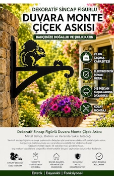 Dekoratif Sincap Figürlü Duvara Monte Çiçek Askısı Lazer Kesim Metal Bahçe Balkon Saksı Askılığı Dekoratif Sincap Figürlü Duvara Monte Çiçek Askısı Lazer Kesim Metal Bahçe Balkon Saksı Askılığı
