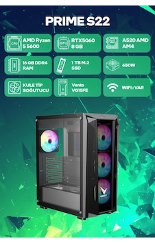 Game Garaj Prime S22 R5-5600 16 GB 1 TB SSD RTX5060 Free Dos Oyuncu OEM Paket