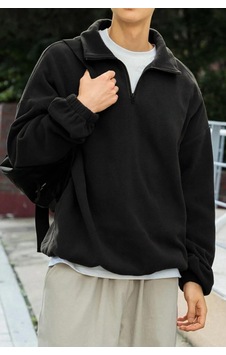 Prtnc Protonic Erkek Siyah Polar Oversize Sweatshirt Yarım Fermuarlı Siyah