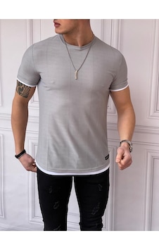 Modefendi Slim Fit Örgü Desen Pamuklu Parçalı Tshırt Gri Modefendi Slim Fit Örgü Desen Pamuklu Parçalı Tshırt Gri