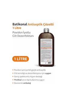 Batikonal Antiseptik Çözelti 1 Litre Povidon İyotlu Cilt Dezenfektanı 1 Adet