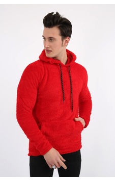 Modish Kapşonlu Kanguru Cepli Erkek Günlük Pelüş Sweatshirt Kırmızı Modish Kapşonlu Kanguru Cepli Erkek Günlük Pelüş Sweatshirt Kırmızı