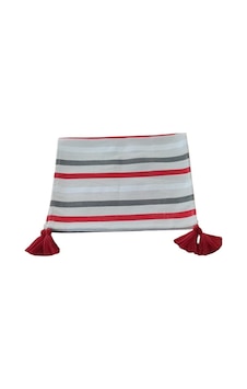 Faralya Yılbaşı Baskılı Püsküllü Runner 43 X 140 Cm Altın - Beyaz