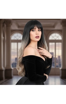 Kahküllü Uzun Dalgalı Fiber Sentetik Peruk - Siyah / Küllü Bebek Sarı Ombreli Kahküllü Uzun Dalgalı Fiber Sentetik Peruk - Siyah / Küllü Bebek Sarı Ombreli