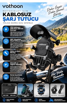 Şarjlı Motosiklet Telefon Tutucu Güneş Ve Yağmur Korumalı 15w Kablosuz 360 Döner Gidon Ve Ayna Bağlantılı Şarjlı Motosiklet Telefon Tutucu Güneş Ve Yağmur Korumalı 15w Kablosuz 360 Döner Gidon Ve Ayna Bağlantılı