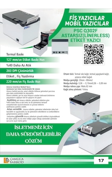 Psc Q302f 3ınch Lınerless Label Prınter 127mm/sn Usb+serıal+lan