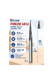 Konik Küresel Cnc Freze Ucu R0.25 Ø0.5 Mm 4 Mm Şaft 50 Mm Konik Küresel Cnc Freze Ucu R0.25 Ø0.5 Mm 4 Mm Şaft 50 Mm
