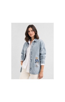 Esb Design Kadın Açık Mavi Ayıcık Nakışlı Oversize Denim Gömlek Ceket Esb Design Kadın Açık Mavi Ayıcık Nakışlı Oversize Denim Gömlek Ceket