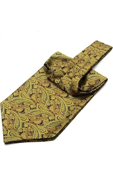 Aziz Kalem Ascot Kravat Fular 23005 Sarı - Siyah