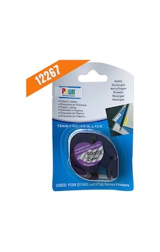 Puun Dymo Letratag 12267 Plastik Şeffaf Etikete Siyah  12MM x 4m