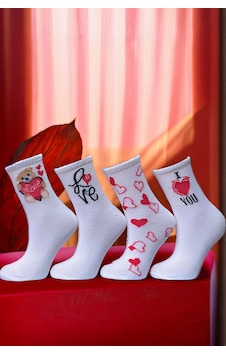 Meine Liebe 4 Çift Sevgililer Günü Çorap Seti Beyaz Meine Liebe 4 Çift Sevgililer Günü Çorap Seti Beyaz
