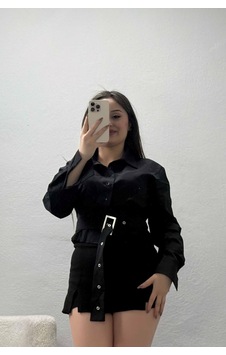 Belendir Kadın Bele Oturan Poplin Gömlek Siyah Açık Pembe - Siyah Belendir Kadın Bele Oturan Poplin Gömlek Siyah Açık Pembe - Siyah