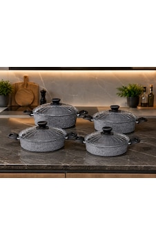 Granit Ezme Basık Tencere Seti 22cm-26cm-30cm-32cm Pilav Ve Karnıyarık Tenceresi 4lü Set Gri Granit Ezme Basık Tencere Seti 22cm-26cm-30cm-32cm Pilav Ve Karnıyarık Tenceresi 4lü Set Gri
