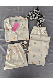 Mh Moony Homewears 3'lü Penye Senna Pijama Takımı Krem Mh Moony Homewears 3'lü Penye Senna Pijama Takımı Krem