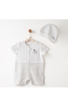 Andywawa Hello Elephant Bebek Şapka Tulum Takım Ac26591 Beyaz Andywawa Hello Elephant Bebek Şapka Tulum Takım Ac26591 Beyaz