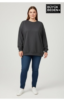 Superlife Kadın Büyük Beden Bisiklet Yaka Kollar Ve Etek Ribanalı İnce Sweatshirt Spr26bswk956 Antrasit Superlife Kadın Büyük Beden Bisiklet Yaka Kollar Ve Etek Ribanalı İnce Sweatshirt Spr26bswk956 Antrasit