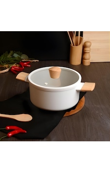 Belarıva 24 Cm Kpkl Beyaz Ahsap Saplı Derın Tencere Beyaz