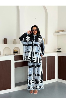 Wellway Atlas Kumaş Tunik Gömlek & Pantolon 2li Takım-mavi Çiçekli-2590 Lacivert Wellway Atlas Kumaş Tunik Gömlek & Pantolon 2li Takım-mavi Çiçekli-2590 Lacivert
