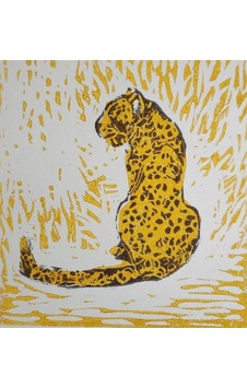 Özgün Baskı - Sarı Leopar Resmi - Linolyum Özgün Baskı - Sarı Leopar Resmi - Linolyum