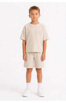 Monox Unisex 5-12 Yaş Petek Dokulu Oversize Yazlık Şort Tişört Takım Bej Monox Unisex 5-12 Yaş Petek Dokulu Oversize Yazlık Şort Tişört Takım Bej