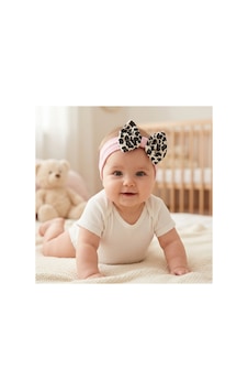 Leoparlı Kız Bebek Bandana Açık Pembe
