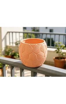 3d Baskı Yapraklı Desenli Yuvarlak Saksı Tepsili Süzdürmeli Bitki Saksısı 15 Cm Dekoratif Çiçek - Turuncu 3d Baskı Yapraklı Desenli Yuvarlak Saksı Tepsili Süzdürmeli Bitki Saksısı 15 Cm Dekoratif Çiçek - Turuncu