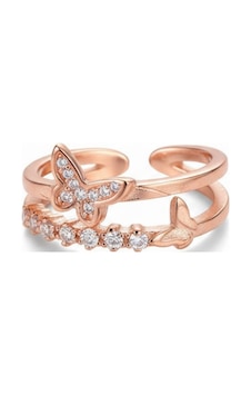 Tesbihane Beyaz Zirkon Taşlı Kelebek Detaylı Rose Renk Ayarlanabilir Ölçü 925 Ayar Gümüş Kadın Yüzük Pembe Tesbihane Beyaz Zirkon Taşlı Kelebek Detaylı Rose Renk Ayarlanabilir Ölçü 925 Ayar Gümüş Kadın Yüzük Pembe