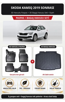 Skoda Kamiq 2019+ Uyumlu 3d Havuzlu Paspas + 3d Bagaj Havuzu Seti Alt Sabit Zemin Siyah Skoda Kamiq 2019+ Uyumlu 3d Havuzlu Paspas + 3d Bagaj Havuzu Seti Alt Sabit Zemin Siyah