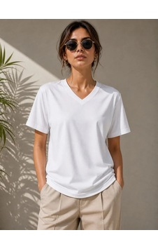 Modi Green New V Yaka Basic Tişört Kısa Kol Yazlık Regular Fit T-shirt - Beyaz Modi Green New V Yaka Basic Tişört Kısa Kol Yazlık Regular Fit T-shirt - Beyaz
