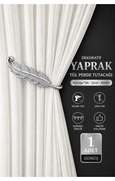 Dekoratif Yaprak Tül Perde Tutacağı Kornişe Takılan Hayalet Kol Bağı Delme Vida Yok 1 Adet Gümüş Dekoratif Yaprak Tül Perde Tutacağı Kornişe Takılan Hayalet Kol Bağı Delme Vida Yok 1 Adet Gümüş