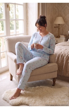 Seboteks Fitilli Kaşkorse Kumaş Uzun Kollu Büyük Beden Kadın Pijama Takımı 2990 Mavi Seboteks Fitilli Kaşkorse Kumaş Uzun Kollu Büyük Beden Kadın Pijama Takımı 2990 Mavi