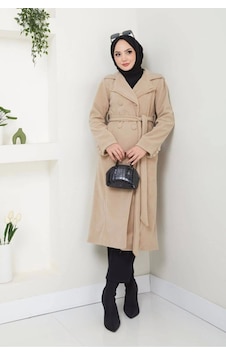 Uzun Polar Kaşe Kaban / M0112 - Krem Bej