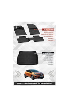 Sahler Renault Captur 2020+ Uyumlu 4.5d Premium Havuzlu Paspas Ve Liner Marka 3d Üst Bagaj Havuzu