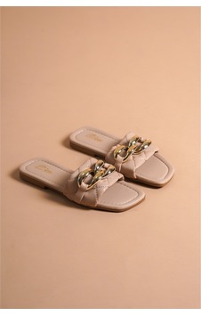 Munora Butik Gold Zincir Detaylı Nude Terlik Nude Nude Munora Butik Gold Zincir Detaylı Nude Terlik Nude Nude