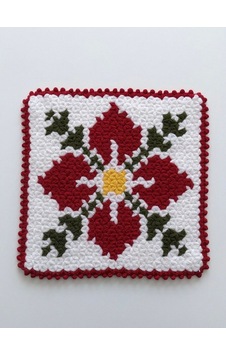 Herşey Fırsat Banyo Lifi Yün El Örmesi Çeyizlik Kare Çiçek Desenli Ebat 34x34 Cm