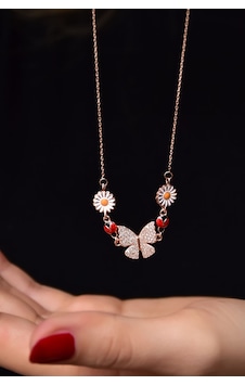 925 Ayar Gümüş Rose Kaplama Kelebek Uğur Böceği Papatya Kolye UVPTS100355 925 Ayar Gümüş Rose Kaplama Kelebek Uğur Böceği Papatya Kolye UVPTS100355