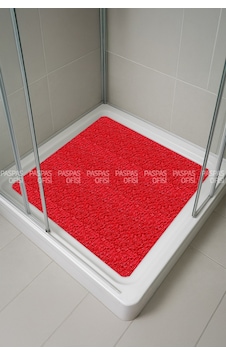 Banyo Paspası Duşa Kabin Paspası Su Sıçratmaz Paspas Kaydırmaz Paspas 50x50 Cm Kırmızı