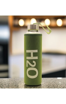 H2o Cam Su Matarası Yeşil Kumaş Kılıflı H2o Cam Su Matarası Yeşil Kumaş Kılıflı