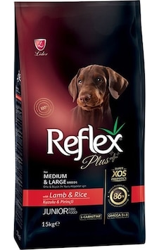 Reflex Plus Orta Büyük Irk Kuzu Etli & Pirinçli Yavru Köpek Maması 15 KG + 3 KG