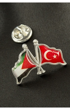 Ay Yıldız Filistin Yaka Rozet Gümüş Rengi
