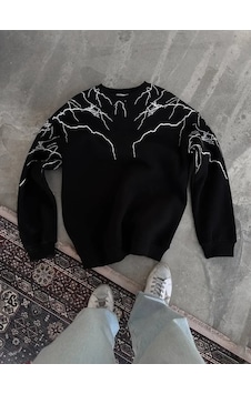Modi Green Baskılı Erkek Günlük Stil Siyah Yıldırım Bisiklet Yaka Sweatshirt 2XL Modi Green Baskılı Erkek Günlük Stil Siyah Yıldırım Bisiklet Yaka Sweatshirt 2XL
