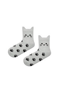 Carnaval Socks Kedi Kulaklı Pati Desenli Unisex Soket Çorap Açık Gri