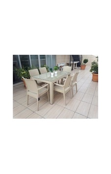 80x140 Camlı Masa 6 Sandalye Rattan Takım Çöl Beji Cappuccıno - 5095710 Cappuccıno