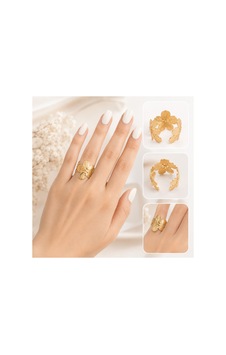 Ayarlanabilir Çelik Çiçek Yüzük Gold Floral Kadın Yüzük Altın Altın Ayarlanabilir Çelik Çiçek Yüzük Gold Floral Kadın Yüzük Altın Altın