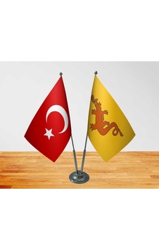 Masa Üstü Hun İmparatorluğu Bayrağı Türk Bayrağı İkili Krom Direk Masa Üstü Hun İmparatorluğu Bayrağı Türk Bayrağı İkili Krom Direk